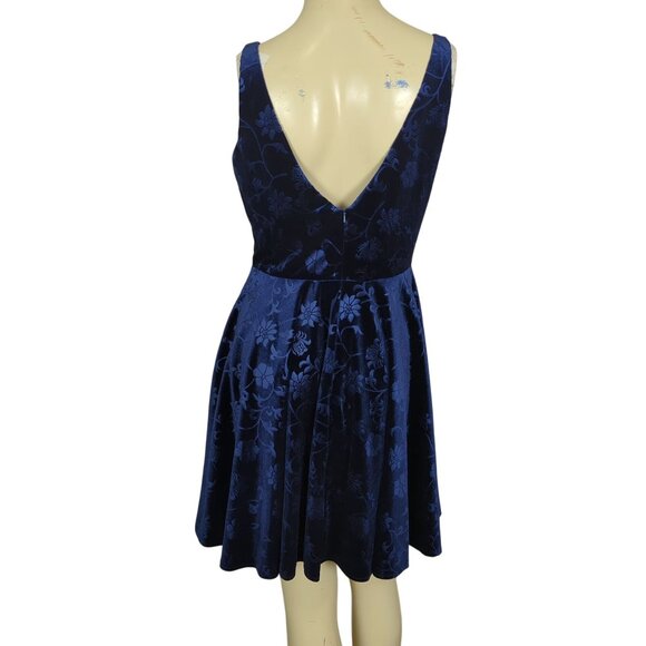Alyce Paris Dress size 8 sleeveless Blue Velvet Floral A-Line Cocktail Party - Picture 4 of 16